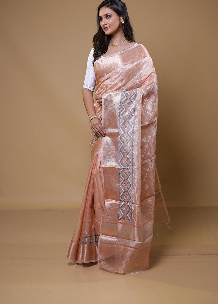 Pink Tissue Silk Saree With Blouse Piece