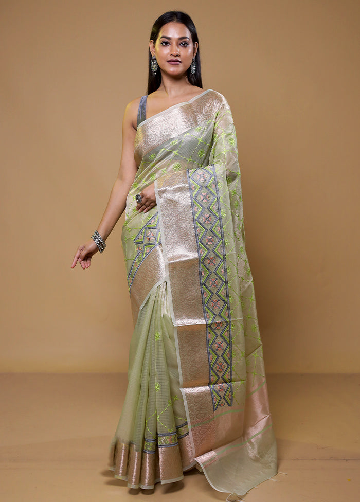 Green Tissue Silk Saree With Blouse Piece