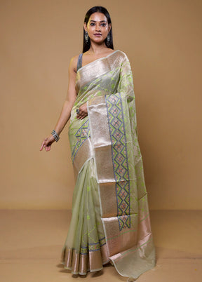 Green Tissue Silk Saree With Blouse Piece