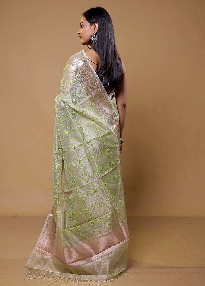 Green Tissue Silk Saree With Blouse Piece