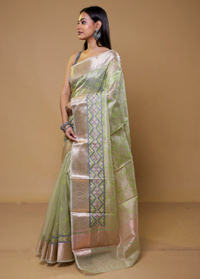 Green Tissue Silk Saree With Blouse Piece