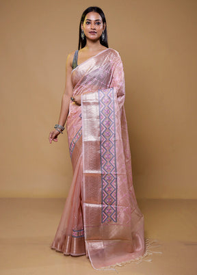 Pink Tissue Silk Saree With Blouse Piece