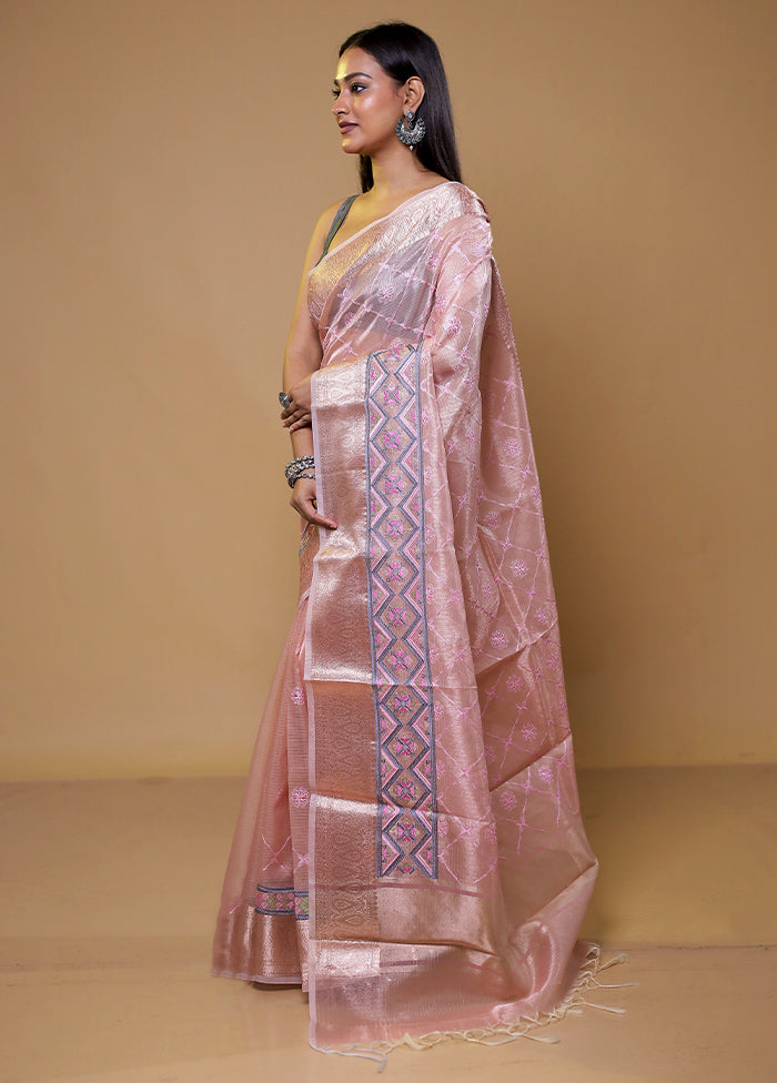 Pink Tissue Silk Saree With Blouse Piece