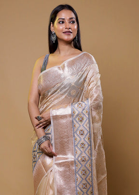 Cream Tissue Silk Saree With Blouse Piece