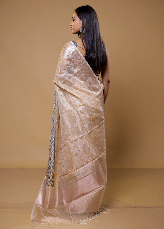 Cream Tissue Silk Saree With Blouse Piece