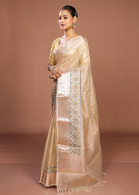 Cream Tissue Silk Saree With Blouse Piece