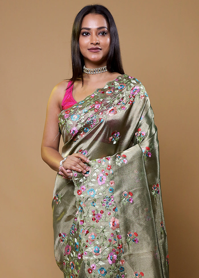 Green Tissue Silk Saree With Blouse Piece