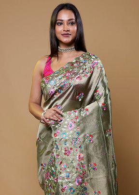 Green Tissue Silk Saree With Blouse Piece