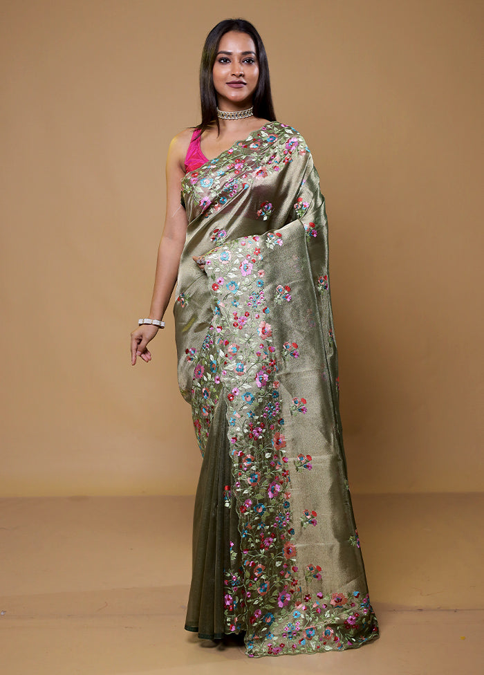 Green Tissue Silk Saree With Blouse Piece