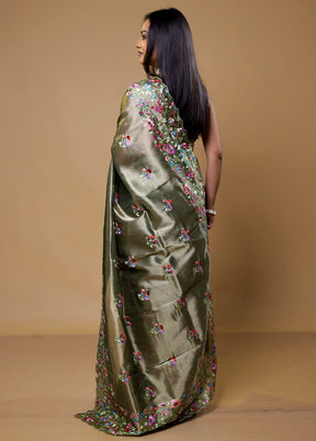 Green Tissue Silk Saree With Blouse Piece