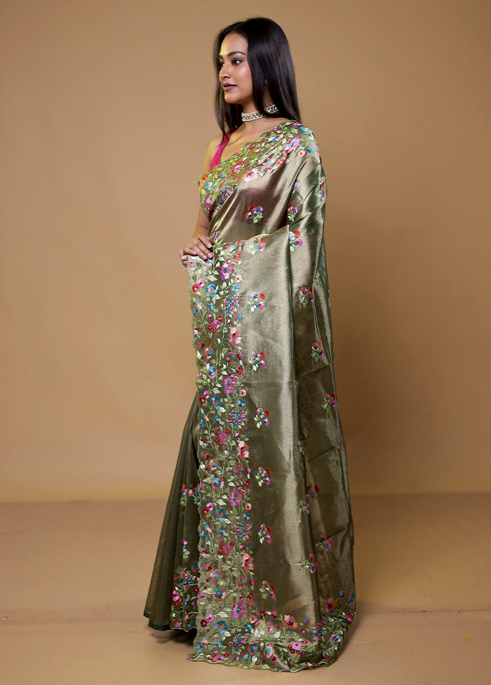 Green Tissue Silk Saree With Blouse Piece