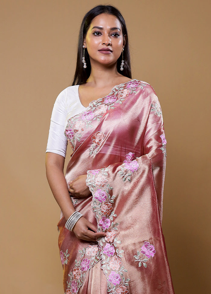 Pink Tissue Silk Saree With Blouse Piece