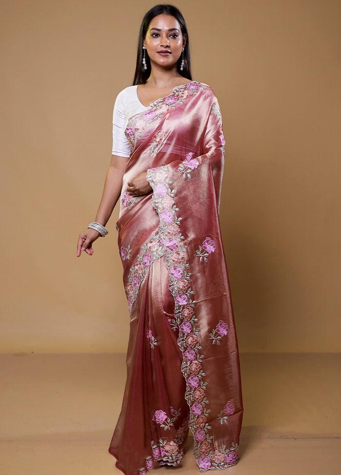 Pink Tissue Silk Saree With Blouse Piece