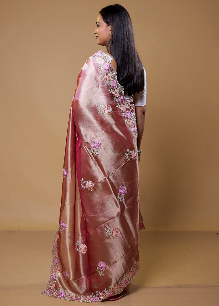 Pink Tissue Silk Saree With Blouse Piece