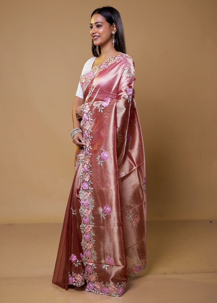 Pink Tissue Silk Saree With Blouse Piece