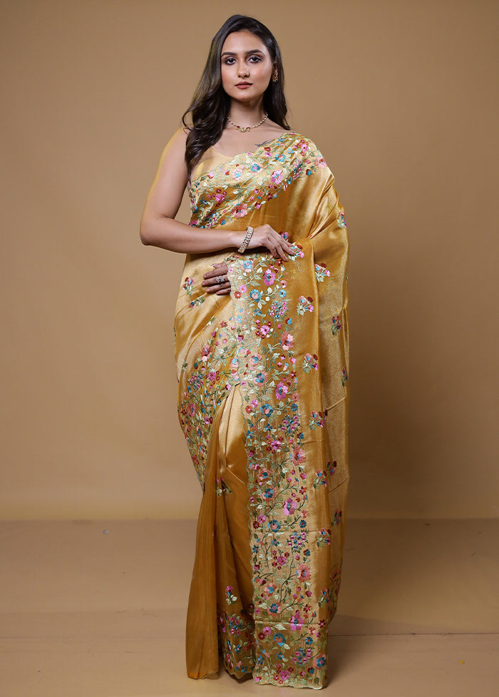 Yellow Tissue Silk Saree With Blouse Piece