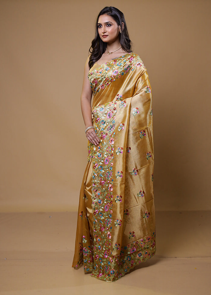 Yellow Tissue Silk Saree With Blouse Piece