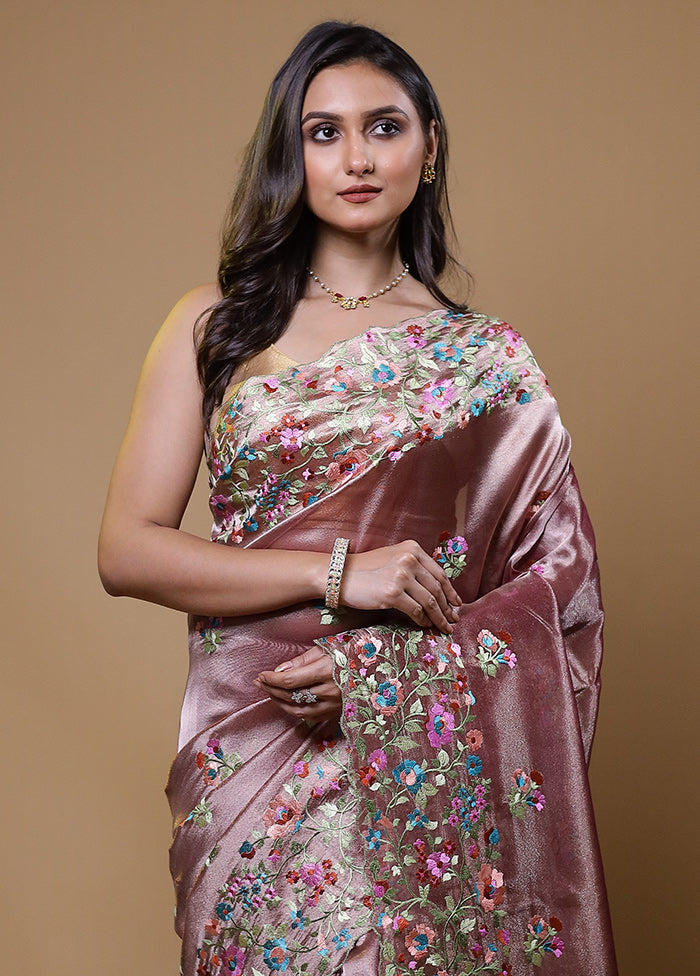 Purple Tissue Silk Saree With Blouse Piece