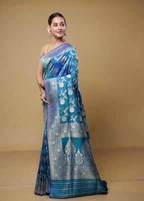 Blue Uppada Silk Saree With Blouse Piece