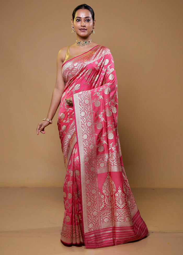 Pink Uppada Silk Saree With Blouse Piece