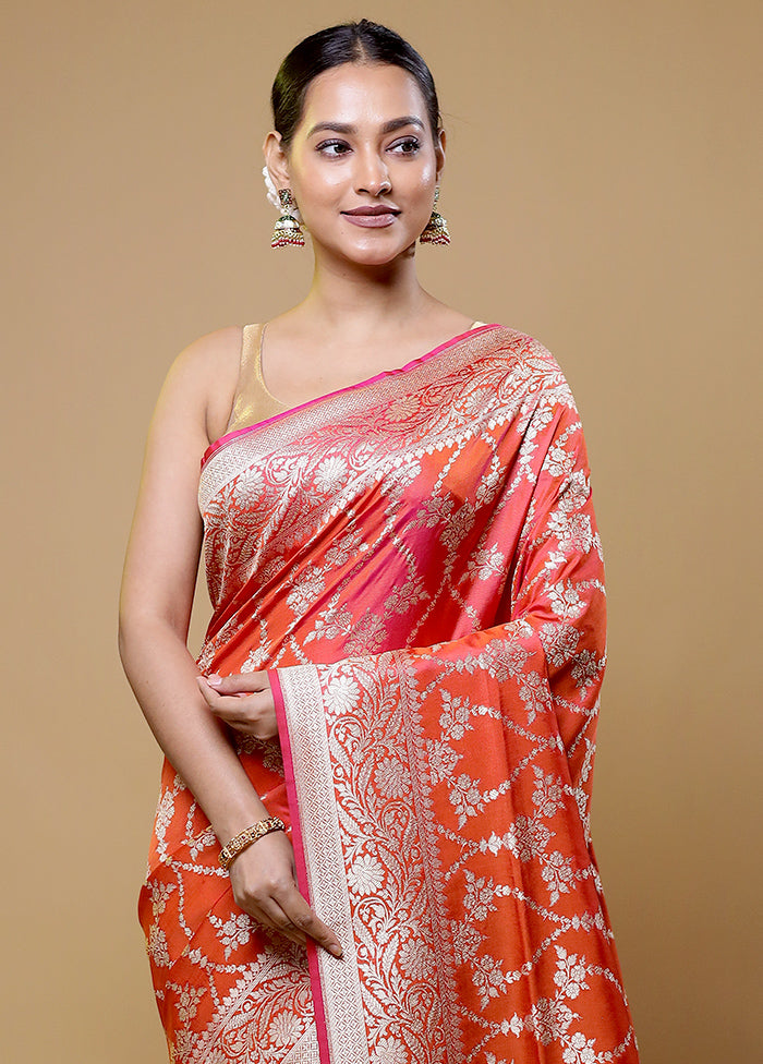 Orange Uppada Silk Saree With Blouse Piece