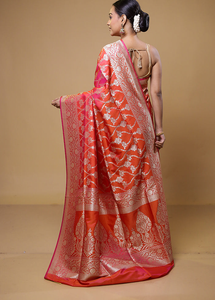 Orange Uppada Silk Saree With Blouse Piece