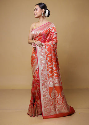 Orange Uppada Silk Saree With Blouse Piece