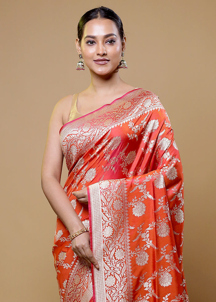 Orange Uppada Silk Saree With Blouse Piece