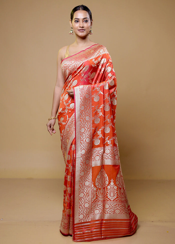 Orange Uppada Silk Saree With Blouse Piece