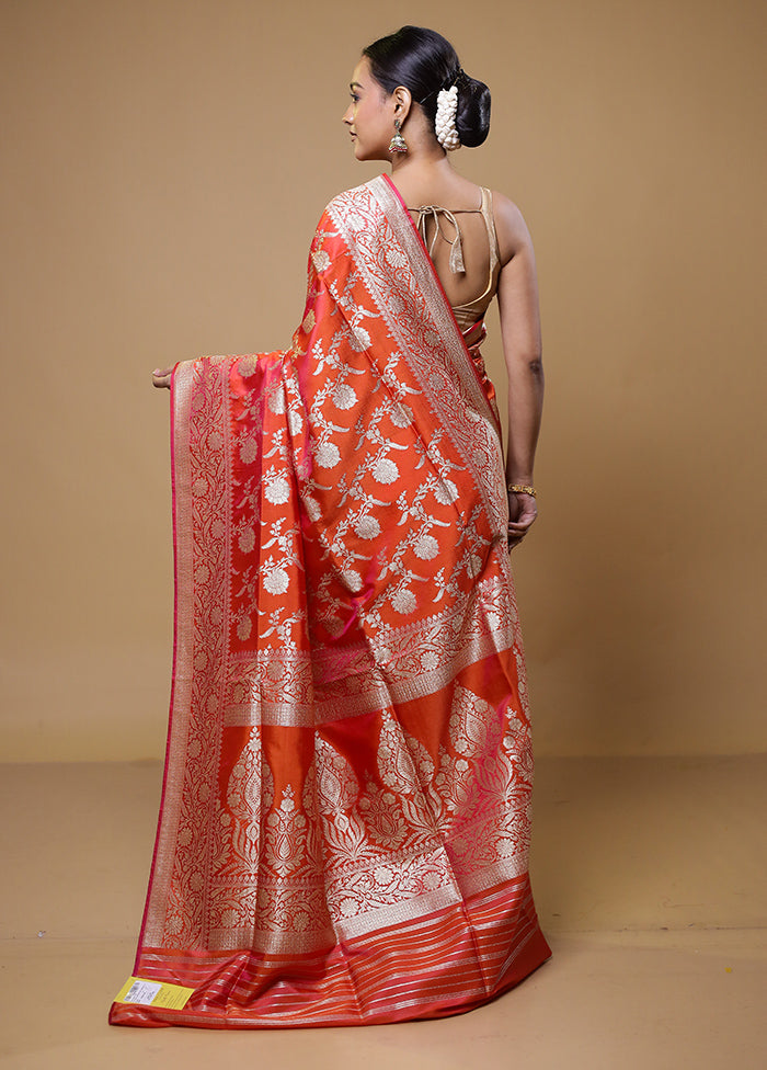 Orange Uppada Silk Saree With Blouse Piece