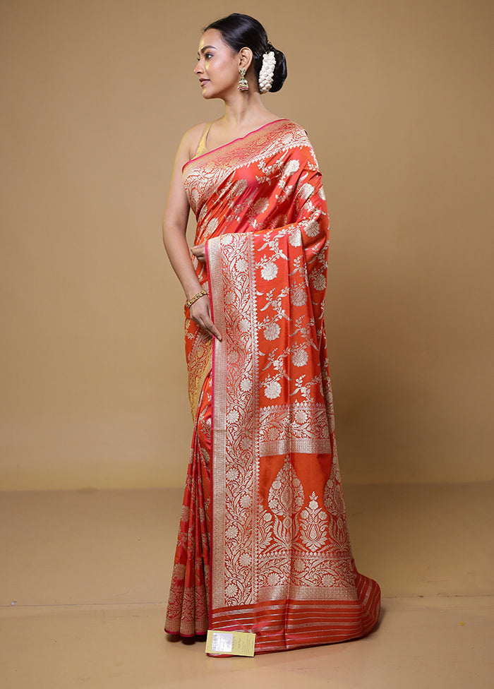 Orange Uppada Silk Saree With Blouse Piece