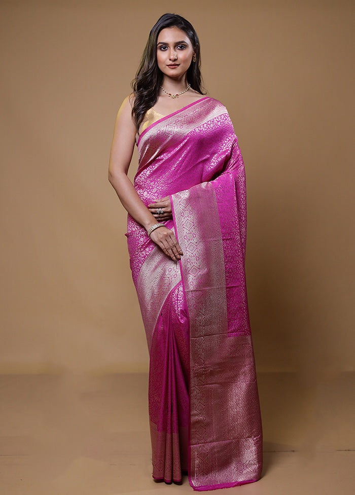 Pink Dupion Silk Saree With Blouse Piece