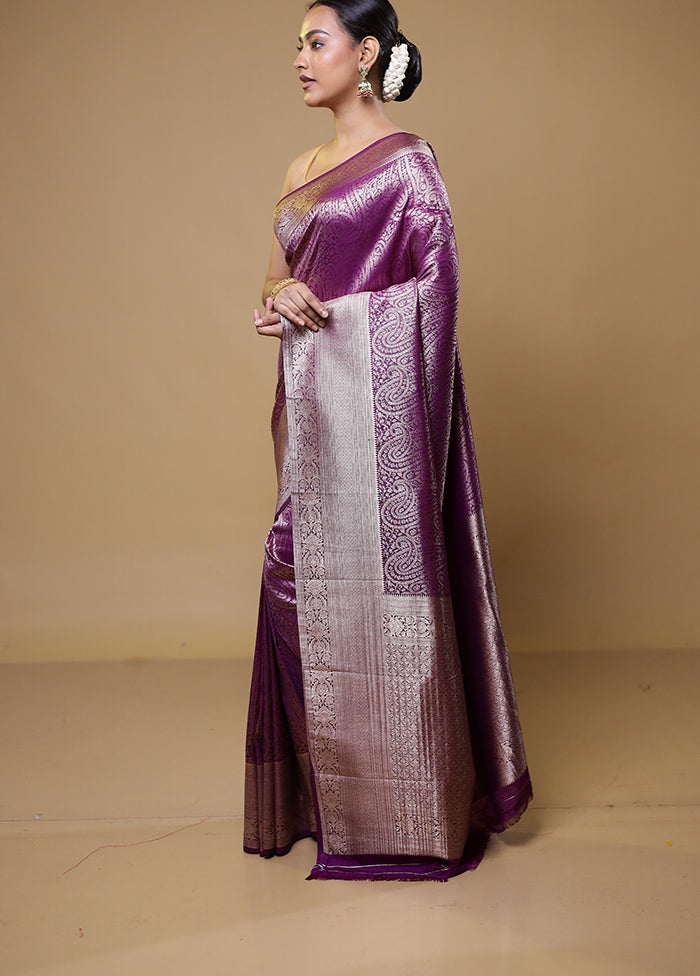 Purple Dupion Silk Saree With Blouse Piece