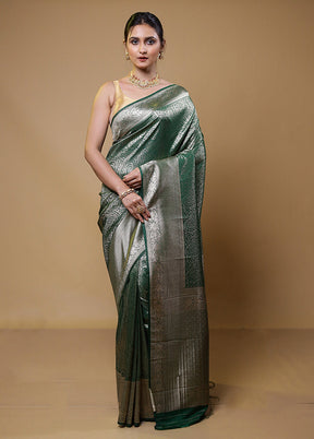 Green Dupion Silk Saree With Blouse Piece