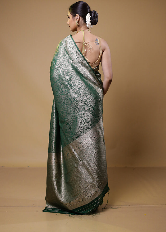 Green Dupion Silk Saree With Blouse Piece