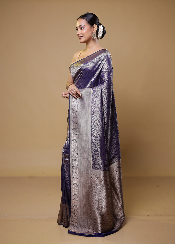 Blue Dupion Silk Saree With Blouse Piece