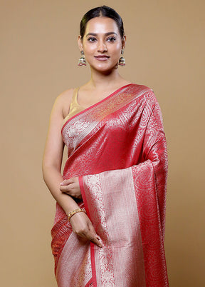 Pink Dupion Silk Saree With Blouse Piece