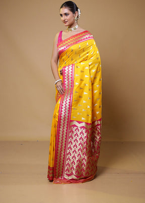 Yellow Dupion Silk Saree With Blouse Piece