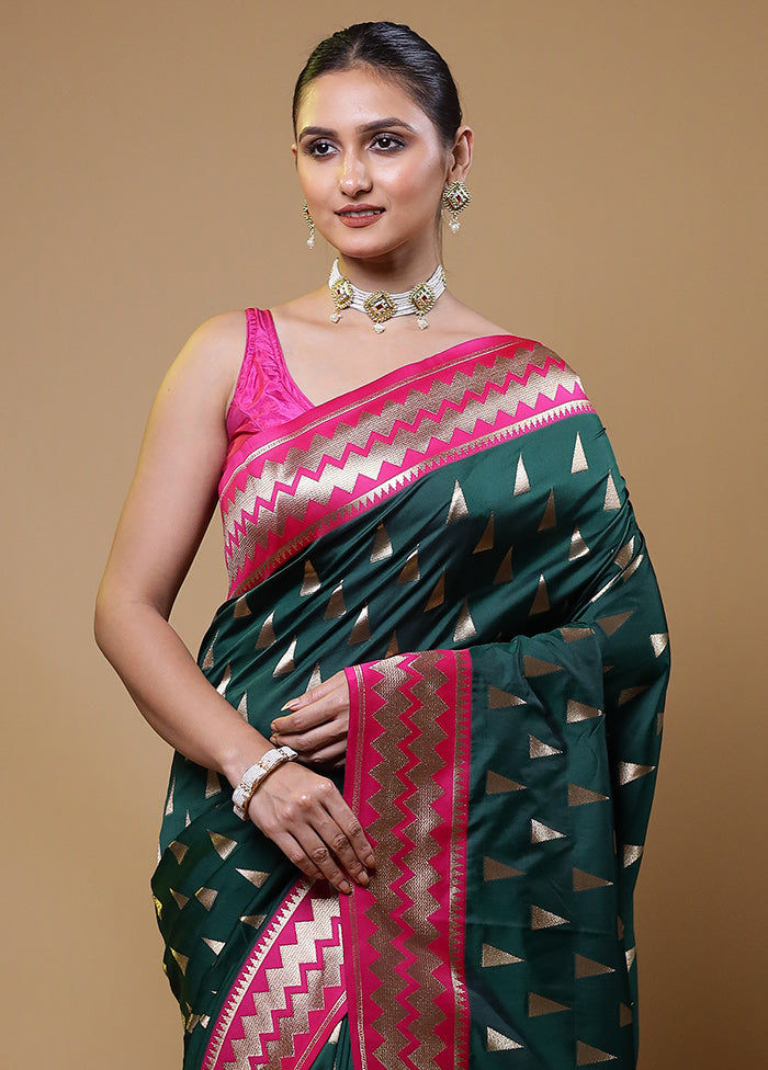 Green Dupion Silk Saree With Blouse Piece