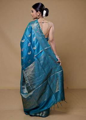 Blue Tussar Silk Saree With Blouse Piece