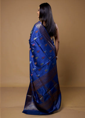 Blue Tussar Silk Saree With Blouse Piece