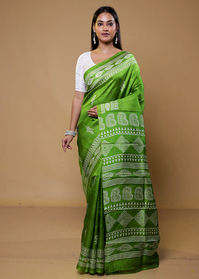 Green Printed Pure Silk Saree Without Blouse Piece