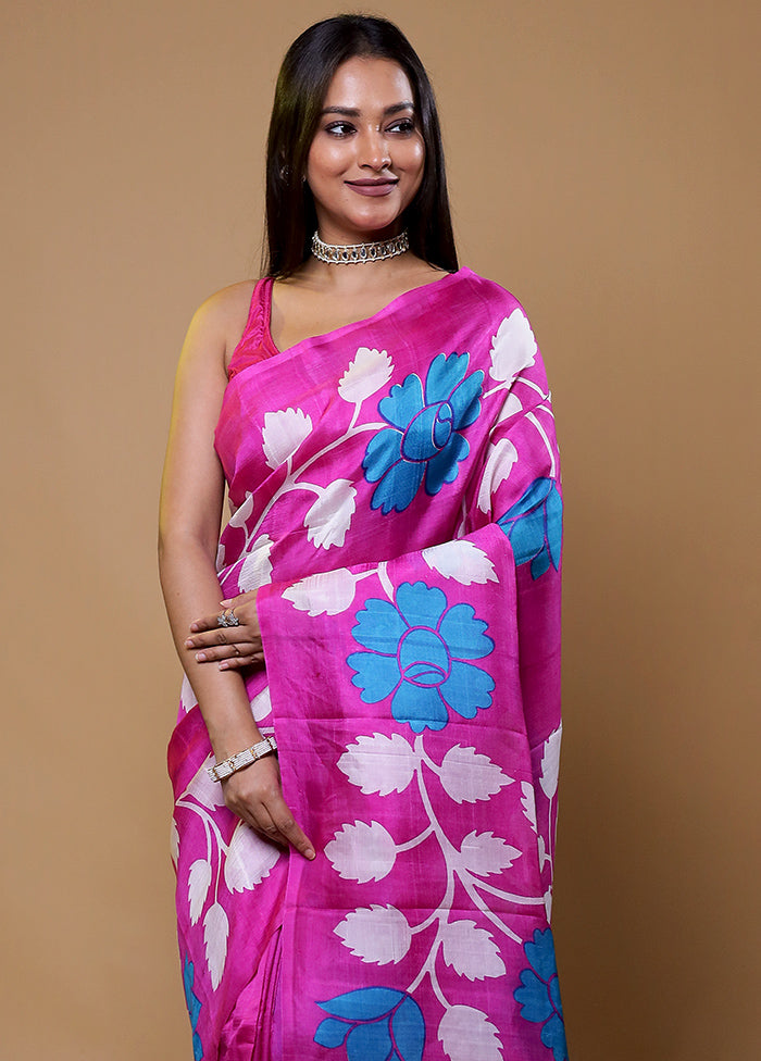 Pink Printed Pure Silk Saree Without Blouse Piece