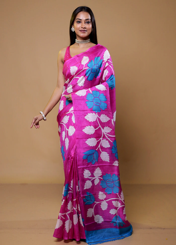 Pink Printed Pure Silk Saree Without Blouse Piece