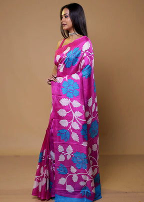 Pink Printed Pure Silk Saree Without Blouse Piece