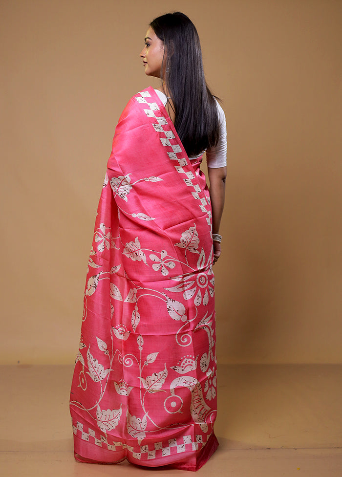 Pink Printed Pure Silk Saree Without Blouse Piece