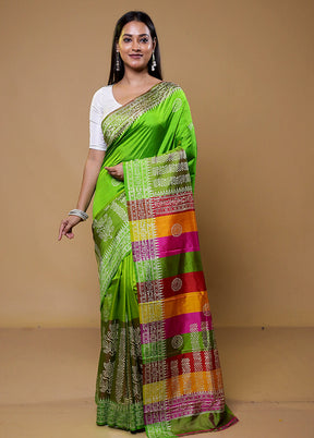 Green Pure Bishnupuri Silk Saree Without Blouse Piece