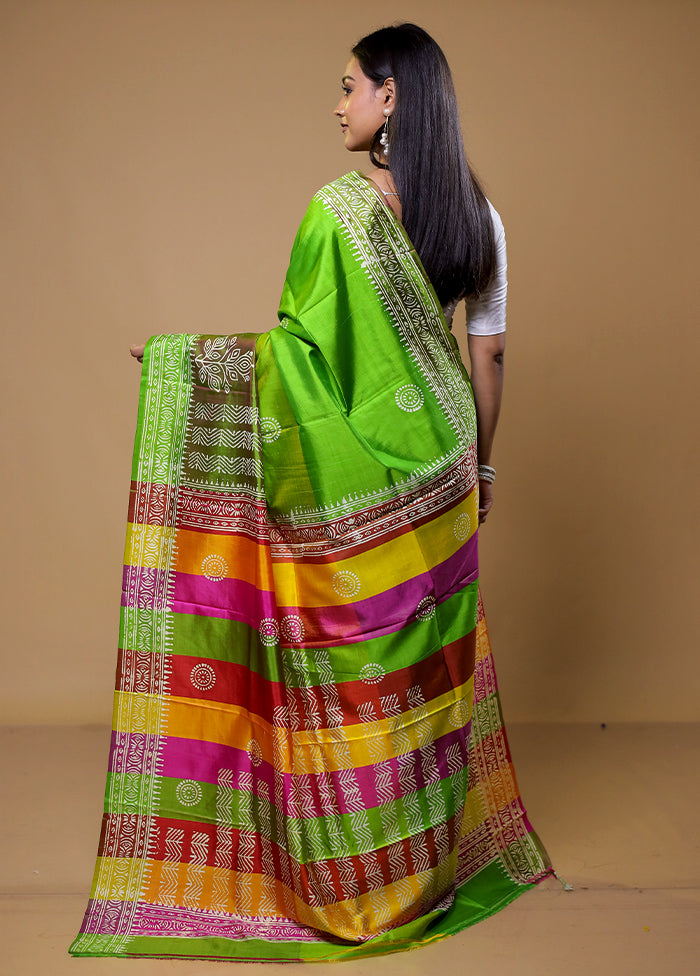 Green Pure Bishnupuri Silk Saree Without Blouse Piece