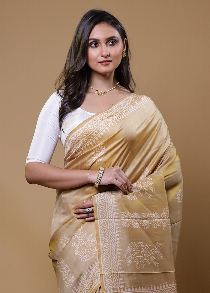 Cream Pure Bishnupuri Silk Saree Without Blouse Piece