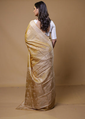 Cream Pure Bishnupuri Silk Saree Without Blouse Piece